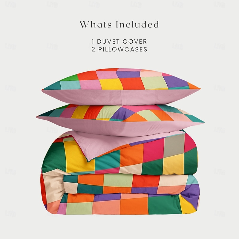 L.T.Home 100% Cotton Sateen Duvet Cover Set Reversible Premium 300 Thread Count Geometric Elite Bedding Set2