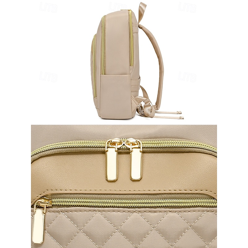 Women's Beige Quilted Backpack with Double Zippers, Gold Trim, Adjustable Straps - Stylish and practical women's backpack, perfect for work, school or casual outings Black Pink Brown2