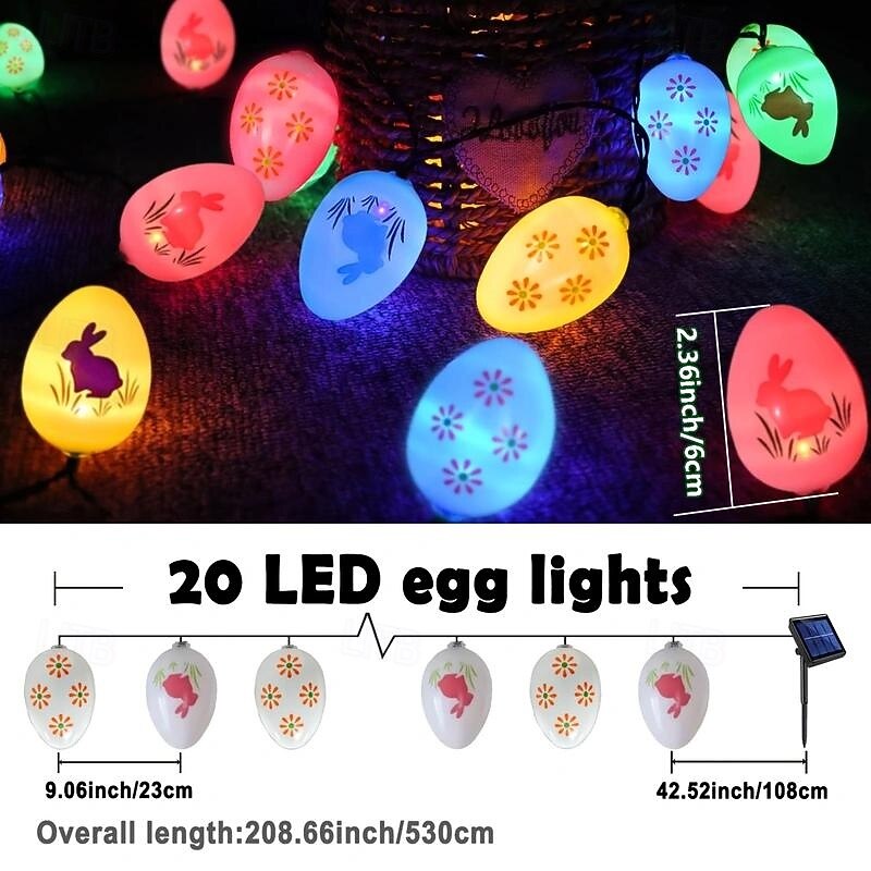 5M-20Leds Outdoor Solar Easter Easter Easter Easter Egg Rabbit Light String Indoor and Outdoor Courtyard Garden Path Easter Atmosphere Decorative Light String4