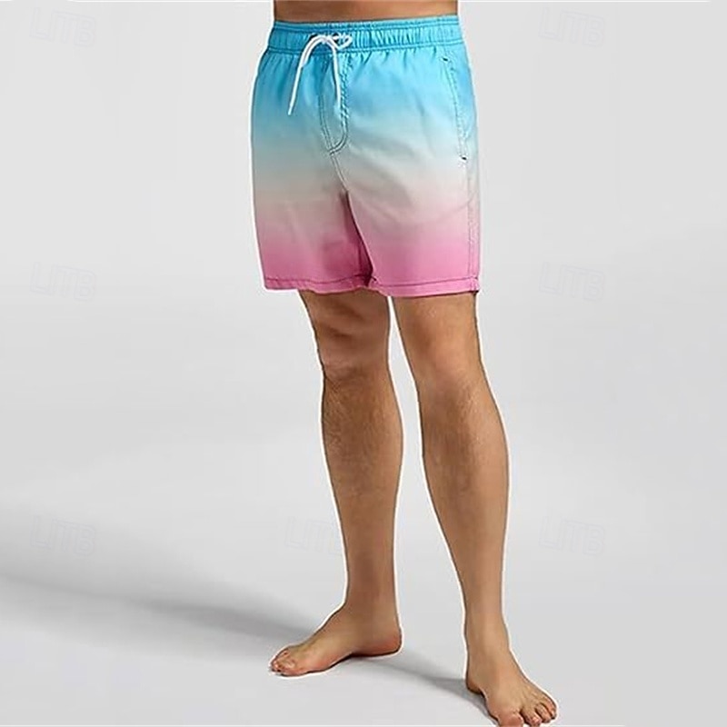 Men's Swim Trunks Swim Shorts 4-Way Stretch Fabric Board Shorts Bottoms Drawstring with Pockets Swimming Surfing Beach Water Sports Gradient Summer Spring4