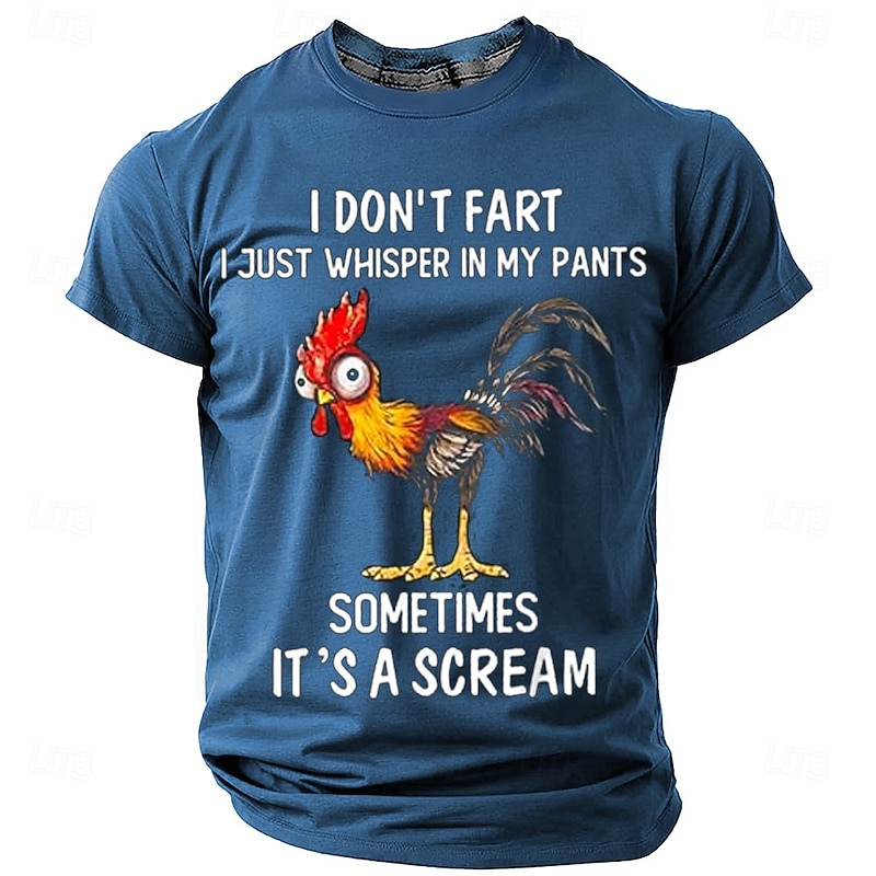 Men's Funny Graphic T-Shirt with Rooster 'I Don't Fart I Just Whisper In My Pants Sometimes It's A Scream' Short Sleeve4