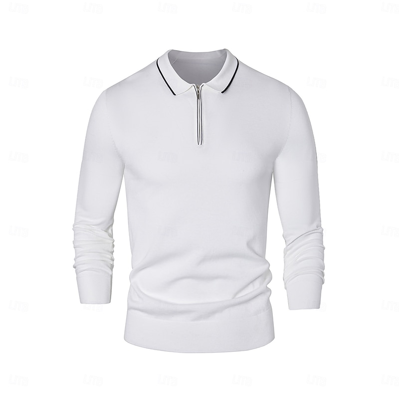 Men's Linen Silk Cotton  Quarter Zip Pullover Sweater Knit Half Zip Knitwear Elegant Home Dailywear Clothing Apparel Fall Winter Black White S M L2