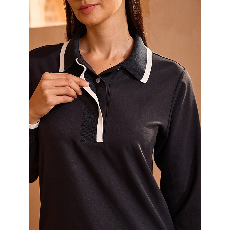 Women's Golf Polo Shirt Black Mint Green Long Sleeve Shirt Ladies Golf Attire Clothes Outfits Wear Apparel4