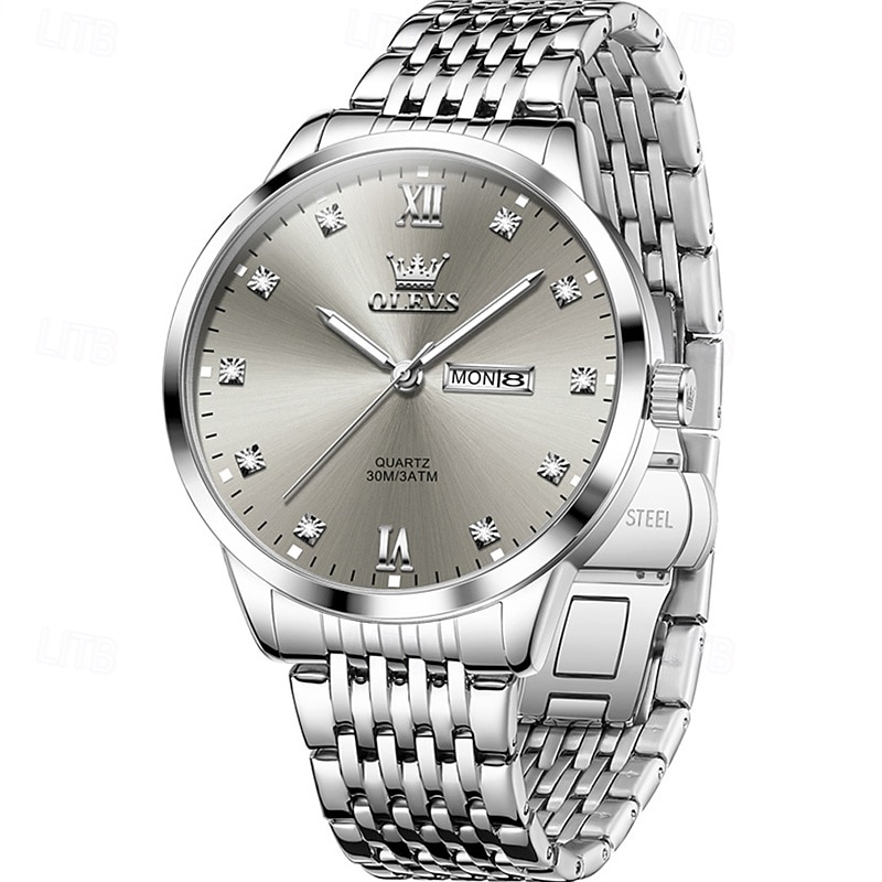 New Olevs Men'S Business Watch Diamond-Encrusted Glow-In-The-Dark Double Calendar Week Display Multi-Functional Quartz Watch Casual Waterproof Sports Watch4