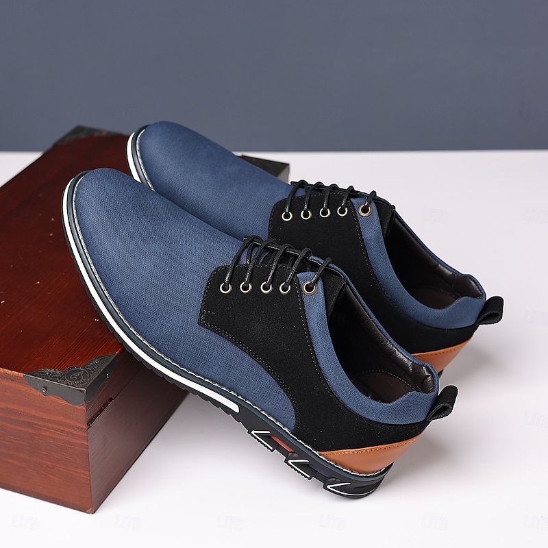 Men's Casual Oxford Shoes, Blue and Black Lace-Up Dress Sneakers with Suede Accents, Stylish Footwear for Business, Weddings and Everyday Wear3