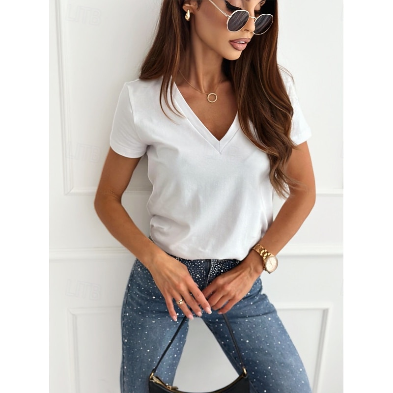 Blouse Women's Black White Pink Solid / Plain Color Knitting Daily Elegant V Neck Regular Fit S