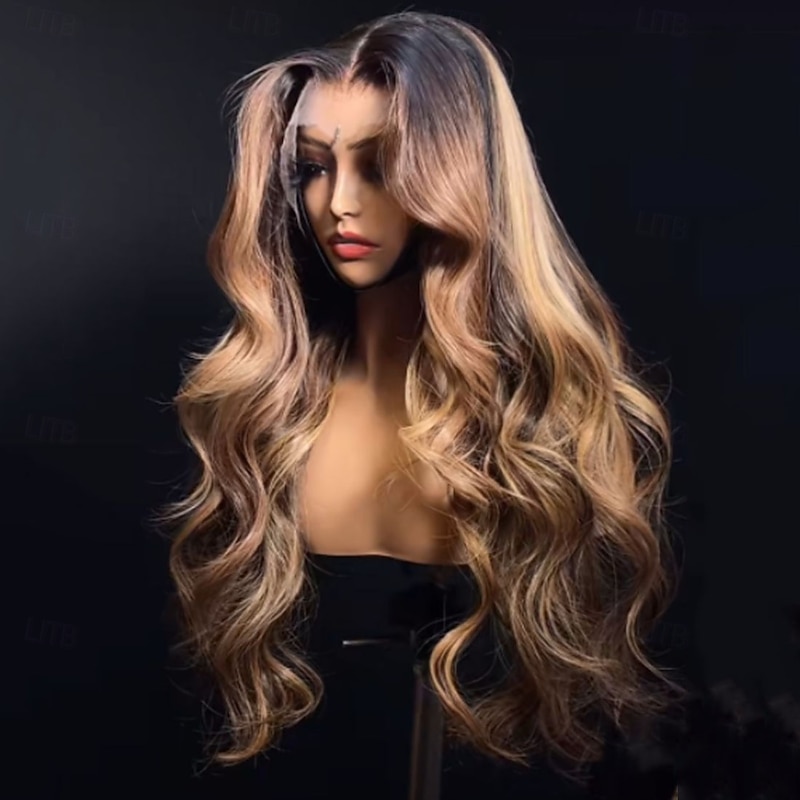 Brazilian virgin Hair Glueless Honey Blonde 5x5 Closure Wigs Ombre Highlighted Hair13x4 Lace Front Wig Pre-Plucked2