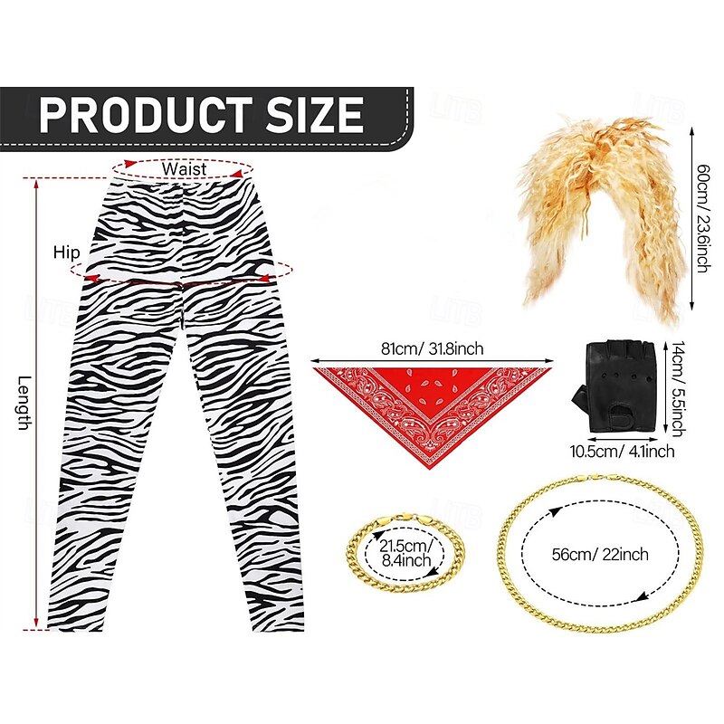 Retro Vintage 1980s Fancy Cosplay Costume Outfits Cosplay Wigs Pop Star Rocker Fancy Dress Men's Masquerade Party Pride Parade Pride Month Adults' Pants Gloves More Accessories2