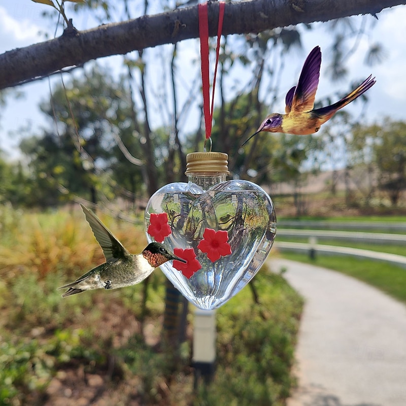 Mason Bird Feeders, Love Shaped Jar Mason Jar Hummingbird Feeder, Cute Hangable Hummingbird Feeder With Feeding Ports for Outdoor Garden Decor4