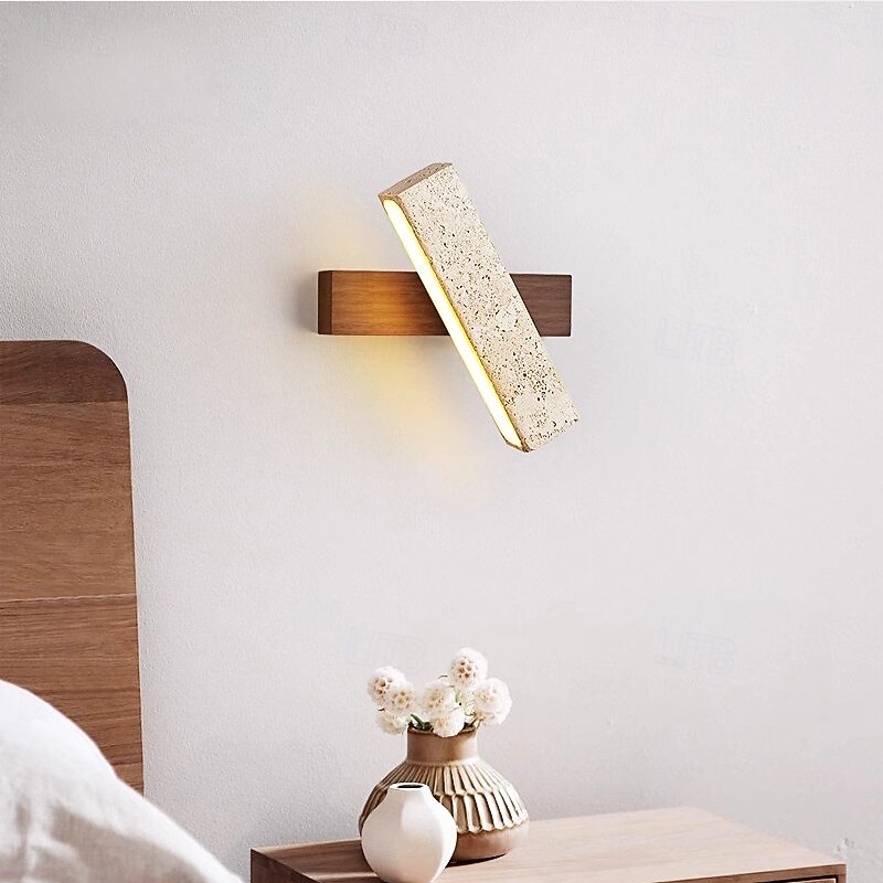 Wabi-Sabi Modern Wood Wall Lamp with LED Strip Wall Light for Bedroom, Living Room, Stairway, Corridor 110-240V