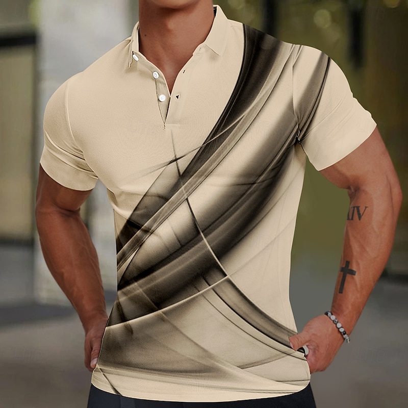 Men's Geometic Line Polo Short Sleeve Polo Shirts Collared Shirts Casual School Outdoor Daily Wear Home Wear 3D Print Summer Spring Fall White Blue Brown3