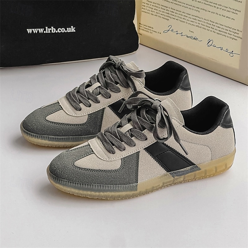 Men's Casual Suede Sneakers with Grey and Black Stripes, Comfortable Lace-up Design for Daily Wear and Sports Activities3