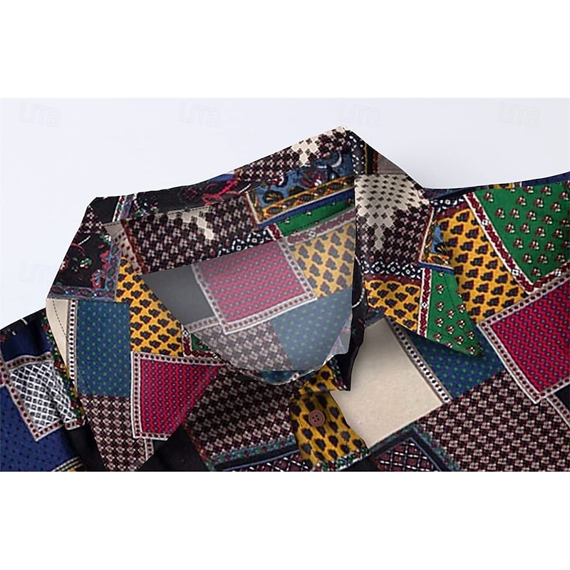 Retro Vintage 1970s Shirt Hippie Check Ethnic Fancy Dress Men's Party Daily Wear Pride Parade Adults' Shirt3