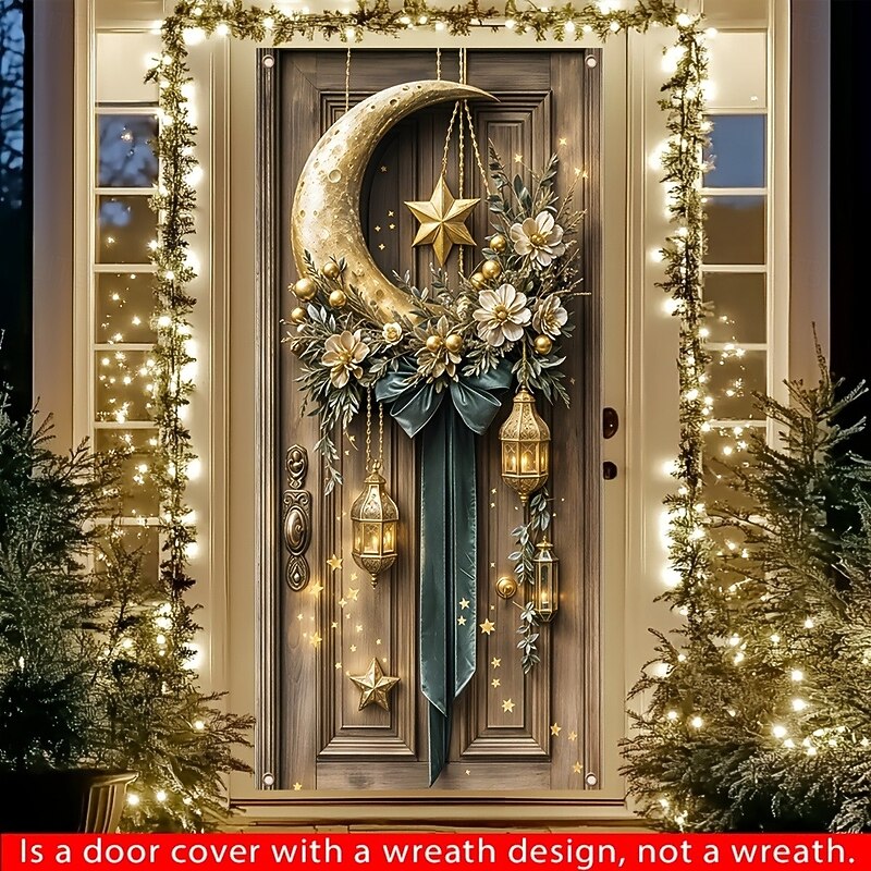 Ramadan Mubarak Door Decorations Door Covers Eid Moon Door Tapestry Door Curtain Decoration Backdrop Indoor/Outdoor Door Banner for Front Door Farmhouse3
