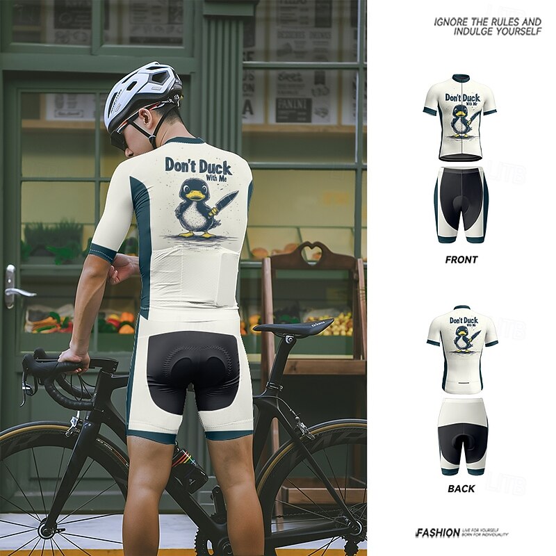 Men's Cycling Jersey with Shorts Cartoon Short Sleeve Bike Clothing Suit with 3 Rear Pockets Mountain Bike MTB Road Bike Cycling Front Zipper Sweat wicking Comfortable Breathable Sports Black White4
