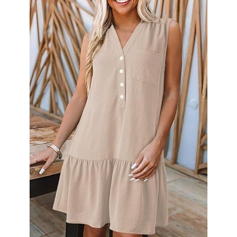 Women's Mini Dress Casual Dress Tank Dress Basic Casual Vacation Daily Regular Fit Plain Sleeveless Notched Neck Black Pink Navy Blue Green Summer