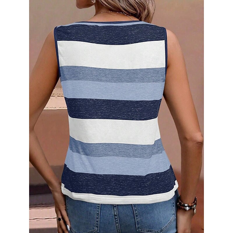 Women's Camisole Tank Top Striped Stylish Casual Sleeveless Square Neck Regular Tops Daily Print Blue Purple Green Summer2