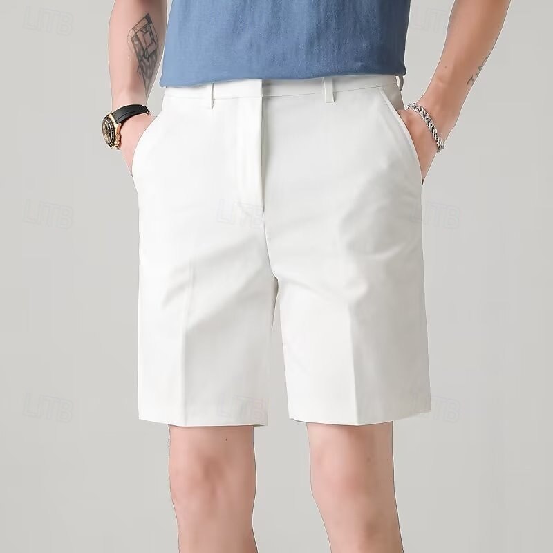 Men's Shorts Dress Shorts Pocket Straight Leg Plain Comfort No-Iron Full Length Office Business Daily Fashion Streetwear Black White