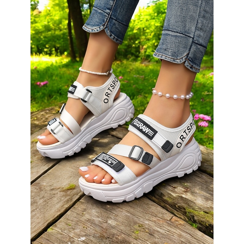 White Sporty Chunky Sandals for Women – Trendy Platform Sneakers with Adjustable Straps, Perfect for Casual Outings and Active Days2
