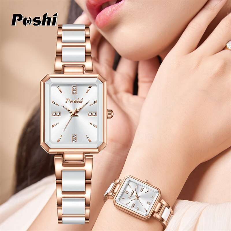 POSHI Fashionable Women's Watch Light Luxury Diamond Inlaid Square Temperament Quartz Watch