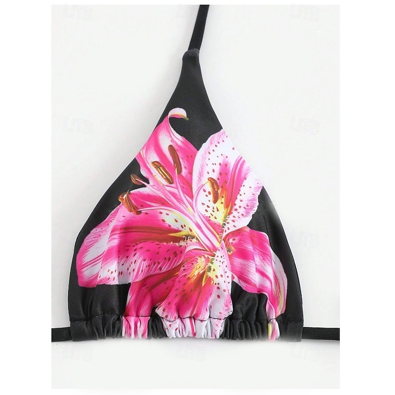 Women's Swimwear Bikini 2 Piece Cheeky Swimsuit Backless Slim Vacation Beach Wear Floral Halter Neck Sleeveless Bathing Suits3