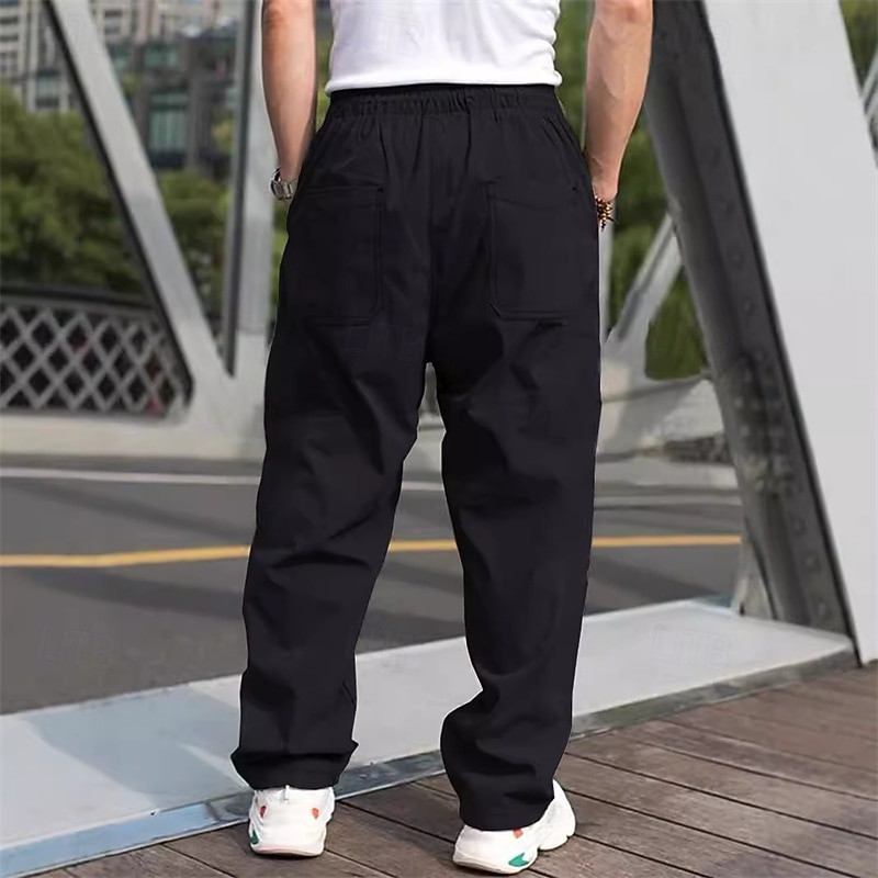 Men's Cargo Pants Trousers Pocket Drawstring Elastic Waist Plain Wearable Outdoor Daily Camping & Hiking Fashion Classic Black Army Green3