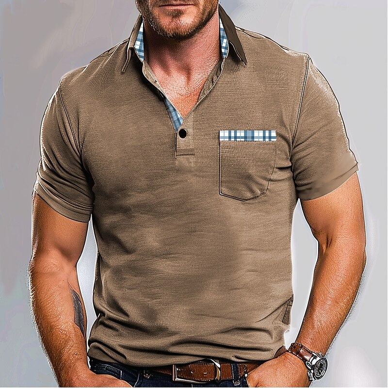 Men's Graphic Polo Short Sleeve Polo Shirts Collared Shirts Business Casual Outdoor Athleisure Daily Wear Buttons 3D Print Summer Dark Brown Light Brown Blue3