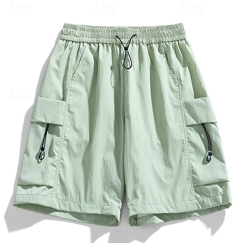 Men's Cargo Shorts Shorts Bermuda shorts Casual Shorts Elastic Waist Multi Pocket Straight Leg Plain Breathable Moisture Wicking Knee Length Outdoor Casual Running Sports Fashion Black Purple