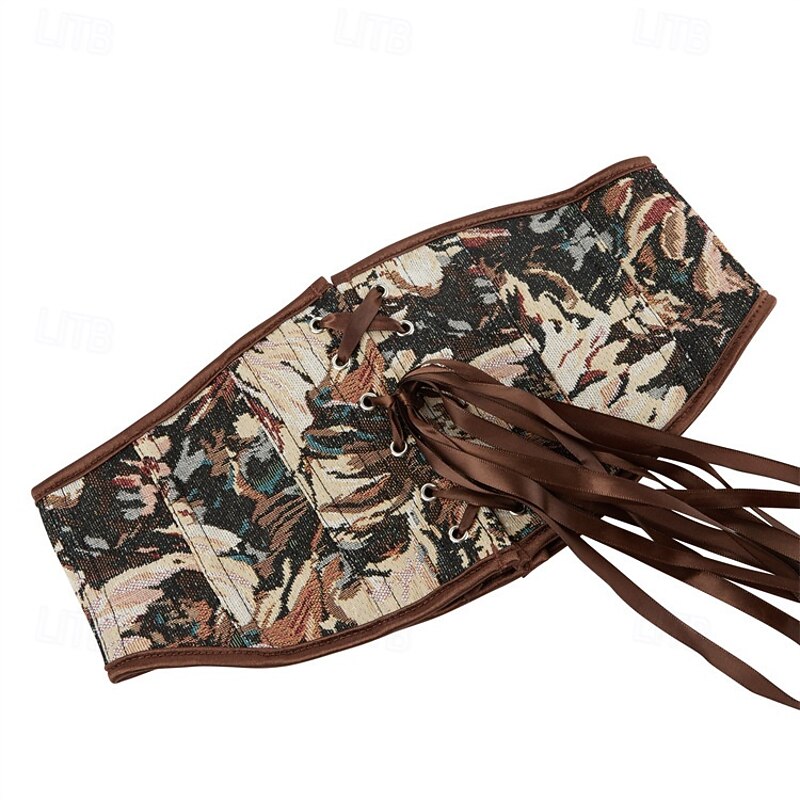 Retro Vintage Medieval Renaissance Corset Underbust Corset Lace up Floral Jacquard Fancy Dress Women's Celtic Fantasy Halloween Carnival Party Casual Daily LARP Adults' Corset4