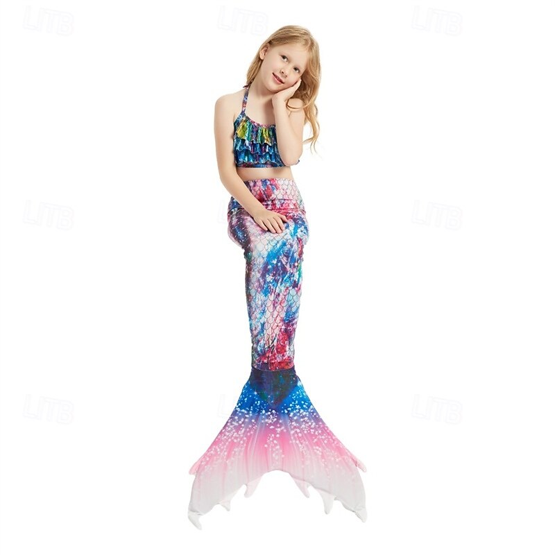 Kids Girls' Mermaid Swimwear Swimsuit Holiday Beach Scales Vacation Tropical Bathing Suits 4 years+ Summer Light Pink Pink4