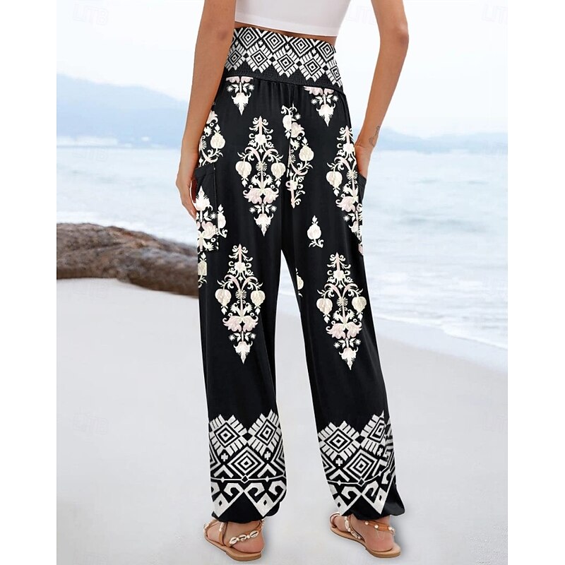 Women's Slacks Baggy Pants Casual Daily Chino Full Length High Waist Multi Color Geometry Pocket Printing High Cut Comfortable Inelastic Casual Daily Orange red Black White Blue Summer Spring Regular4