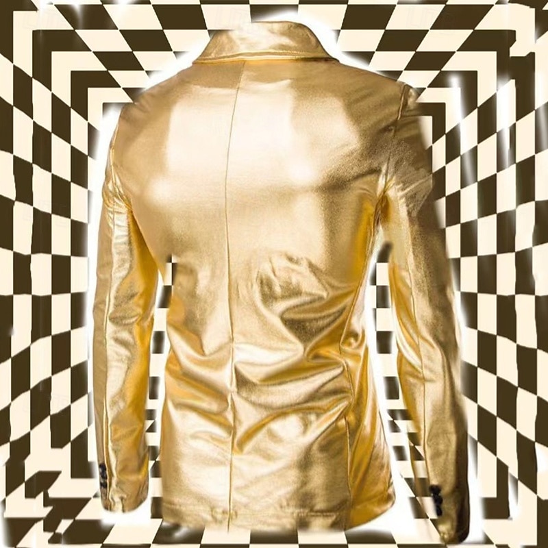 Men's Blazer Business Cocktail Party Wedding Party Vintage Fashion Spring Autumn / Fall Polyester Plain Pocket Buttons Comfortable Single Breasted Blazer Silver Gold2