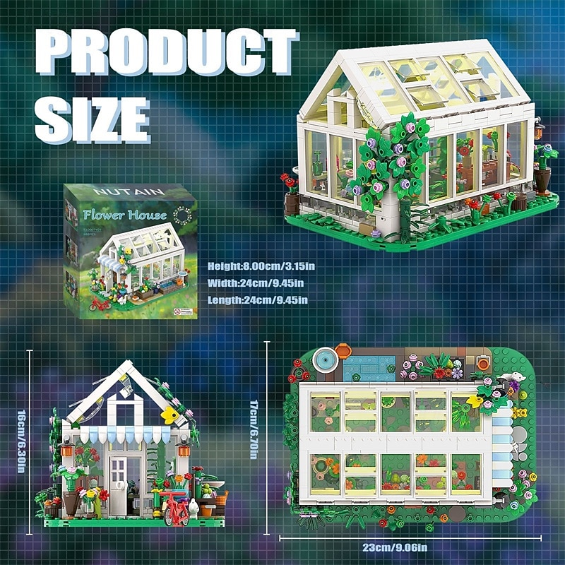 Flower House Building Block for Adults Garden Architecture Building Toy Greenhouse Model Building Set Garden Glass House Building Kit Christmas & Ideal Gift for Kids 12 (688pcs)2