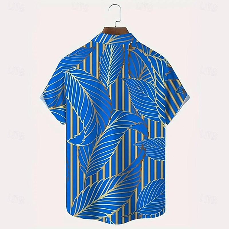 Men's Palm Leaf Tropical Plants Summer Hawaiian Shirt Button Up Shirt Short Sleeve Hawaiian Resort Vacation Holiday Beach Wear Summer Spring Turndown Collared Shirts Front One Pocket Blue Sky Blue2