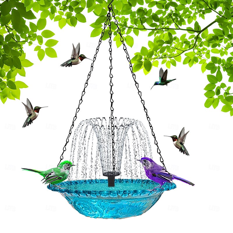 Hanging Bird Bath with Solar Fountain Pump Bird Bath for Outside Solar Bird Bath Multi-Functional Basin Hummingbird Feeder for Bird for Backyard, Patio Garden Yard Decoration4