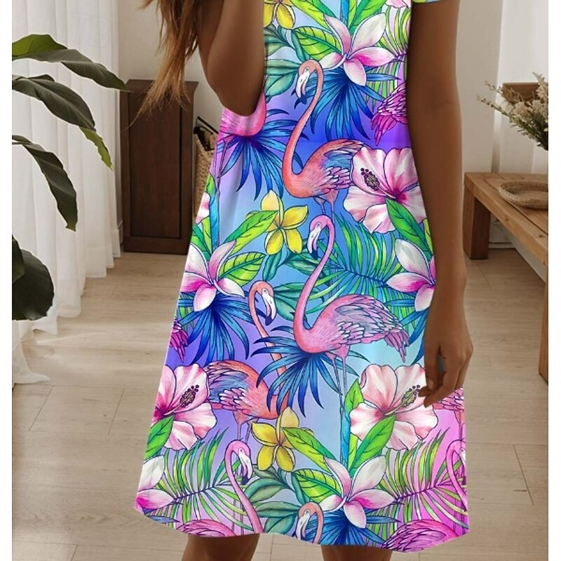 Women's Mini Dress Casual Dress Elegant Tropical Hawaiian Daily Regular Fit Floral Short Sleeve Crew Neck Colourful Summer2