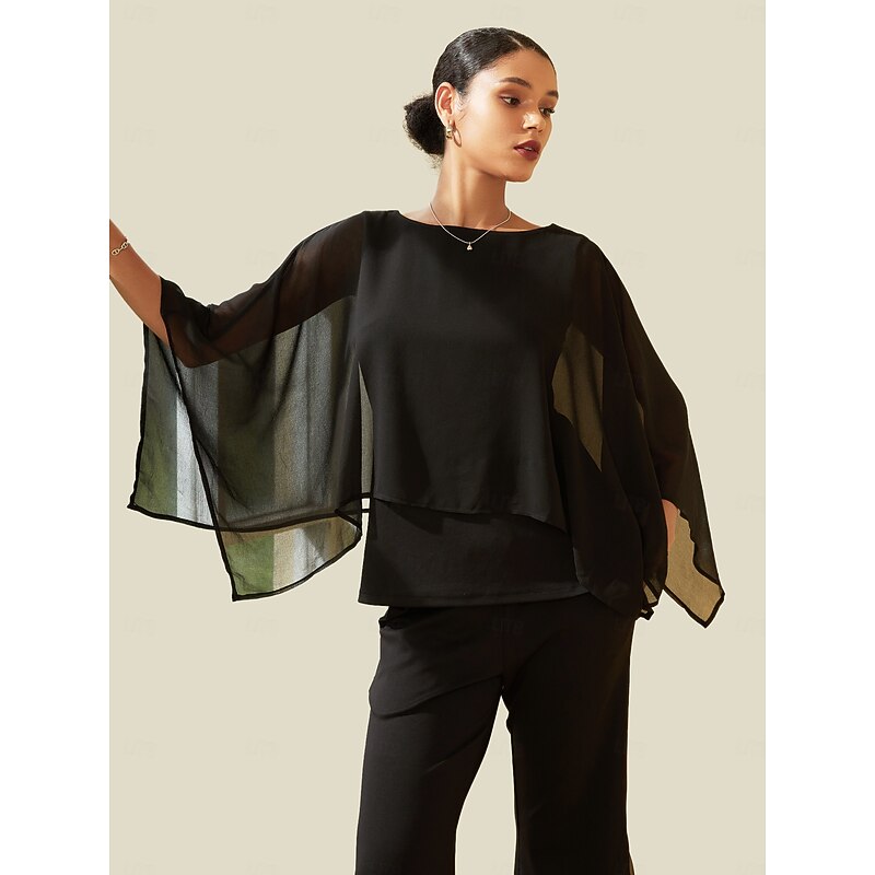 Women's Cape Casual Style Chiffon Modal Solid / Plain Color Daily Wear Tea Party Family Gathering Sleeveless Black Crewneck Cape Sleeveless Elegant Elegant & Luxurious Casual Daily Crewneck Autumn4