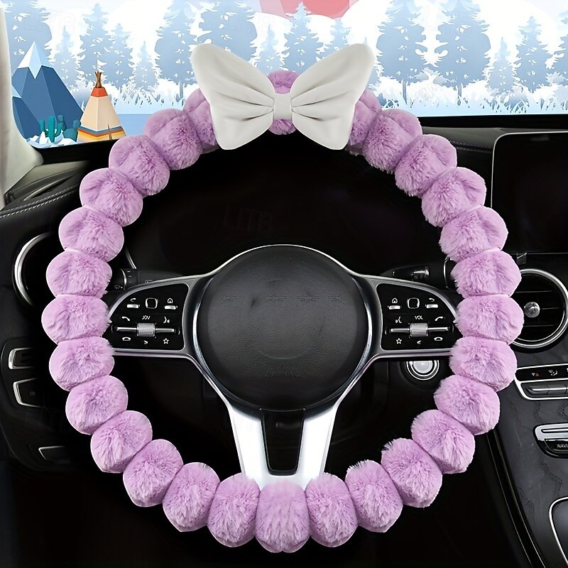 StarFire Winter Plush Car Steering Wheel Cover General 38.1cm Winter Warm Steering Wheel Cover Non-slip Soft Plush Steering Wheel Cover Lovely2