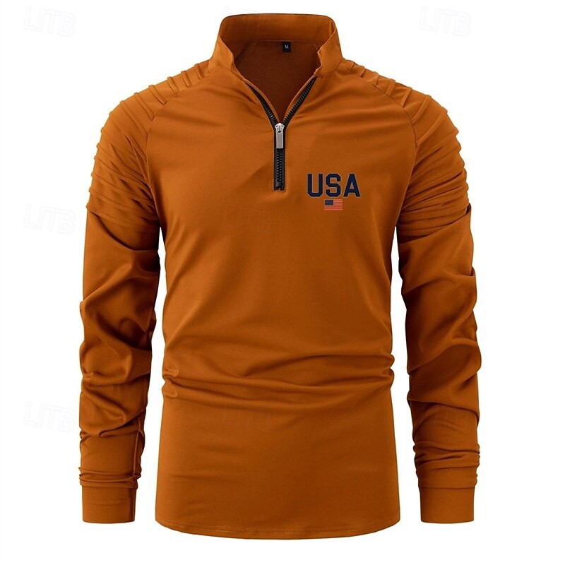 Men's T Shirt Henley Shirt Tee Tee Top Long Sleeve Quarter Zip Spring Fall USA Fashion Designer Basic Ruched Vacation Street Going out Black White Pink Top Tee for Men4