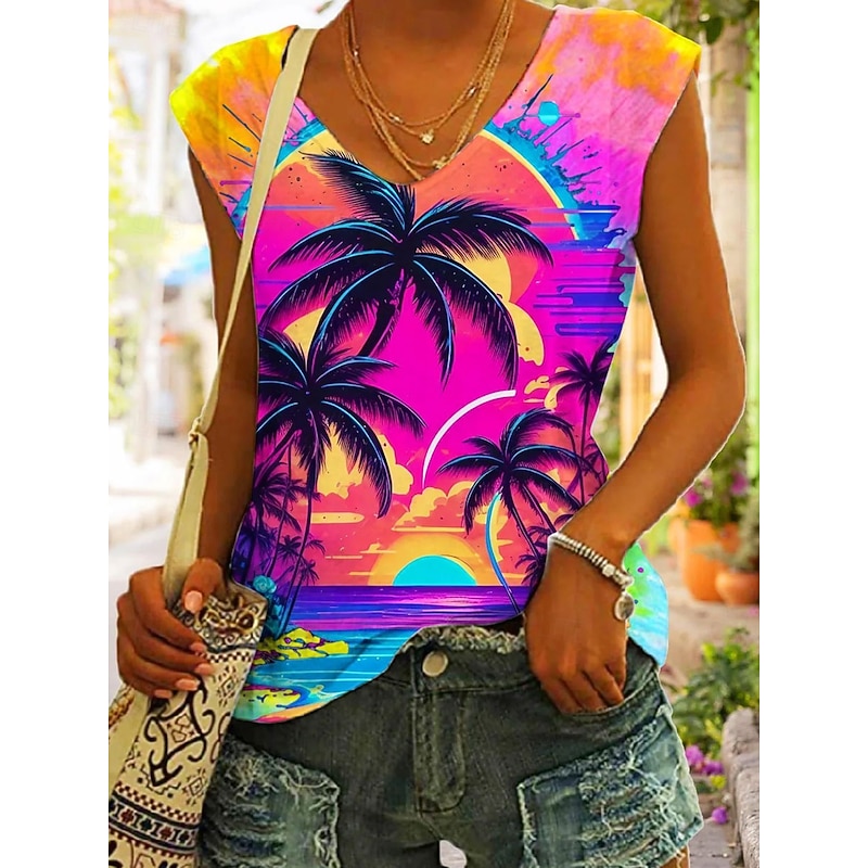 Women's Camisole Tank Top Leaf Stylish Casual Sleeveless Strap Regular Tops Daily Print Pink Summer