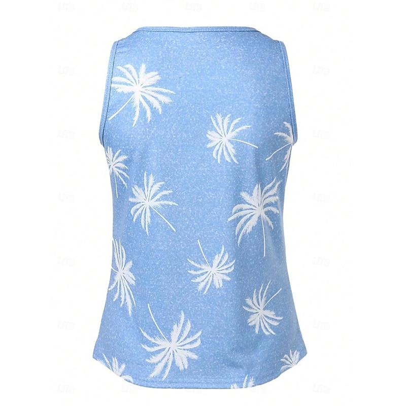 Women's Camisole Tank Top Floral Casual Sleeveless Notched Neck Regular Tops Daily Buttons Print Blue Summer2