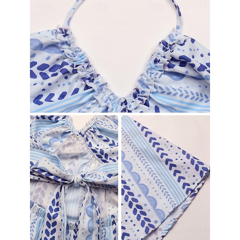 Women's Midi Dress Casual Dress Slip Dress Stylish Casual Vacation Daily Regular Fit Geometric Sleeveless Strap Blue Summer3