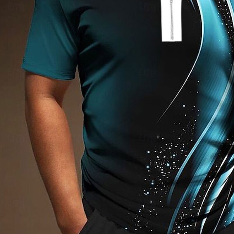 Men's Polka Dot Geometic Line Zip Polo Short Sleeve Turndown Casual Daily Outdoor Dailywear Athleisure Zipper Summer Robin's Egg Blue2