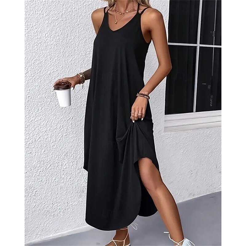 Women's Midi Dress Black Dress Cocktail Dress Formal Dress Stylish Basic Sexy Vacation Daily Regular Fit Plain Sleeveless V Neck Black Wine Army Green Summer3
