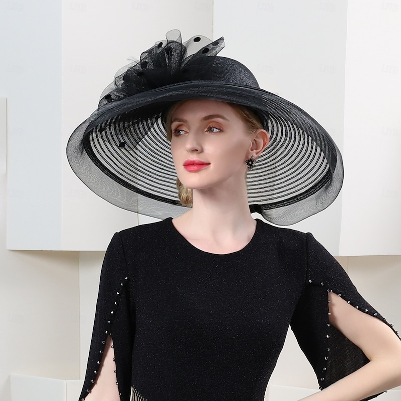 Hats Fiber Floppy Hat Sun Hat Veil Hat Wedding Tea Party Elegant Wedding With Lace Side Headpiece Headwear2
