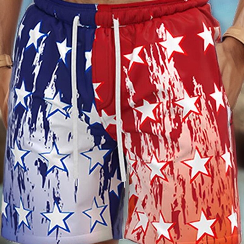 Men's US Flag Patriotic Swim Shorts Board Shorts Swimming Trunks Mid Waist Hawaiian Vacation Holiday Beach Wear Side Pockets Mesh Lining Elastic Drawstring Waist Designer Clothing Apparel2