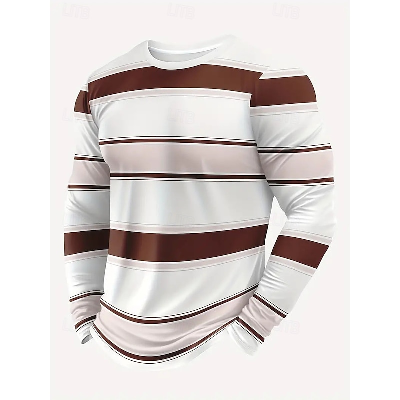 Men's Tee Tee Top Long Sleeve Shirt Long Sleeve Crewneck Spring &  Fall Stripes Fashion Designer Color Block Vacation Street Going out Brown Top Tee for Men