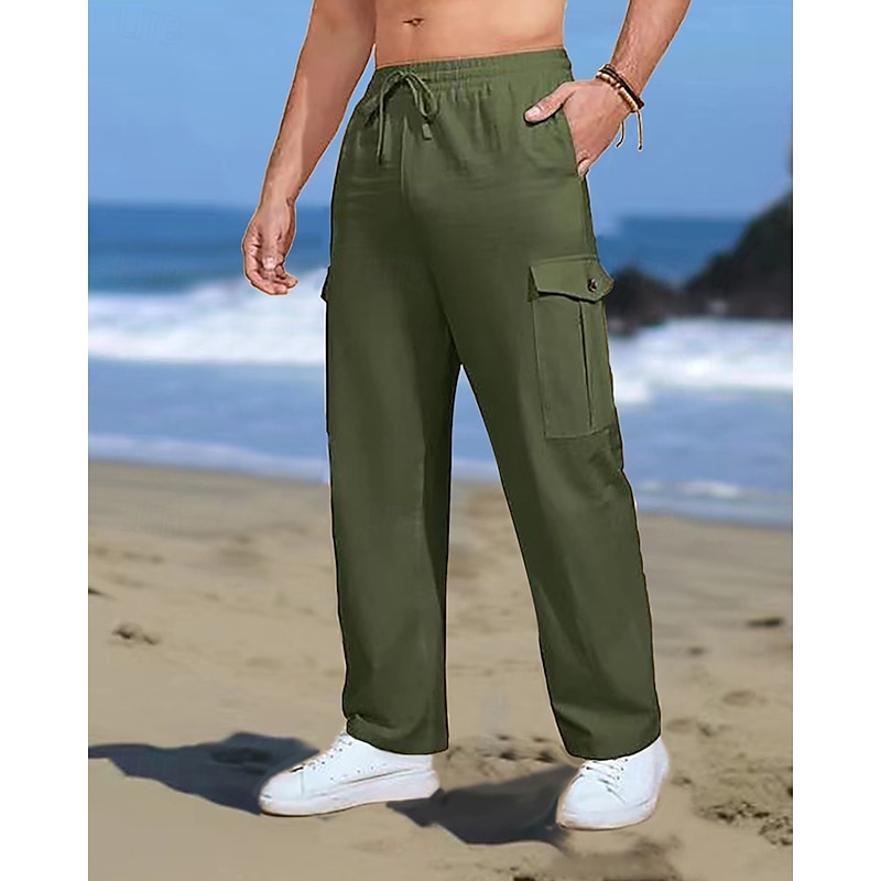 Men's Cargo Pants Cargo Trousers Trousers Summer Pants Drawstring Elastic Waist Flap Pocket Plain Wearable Outdoor Daily Camping & Hiking Fashion Classic Black Army Green