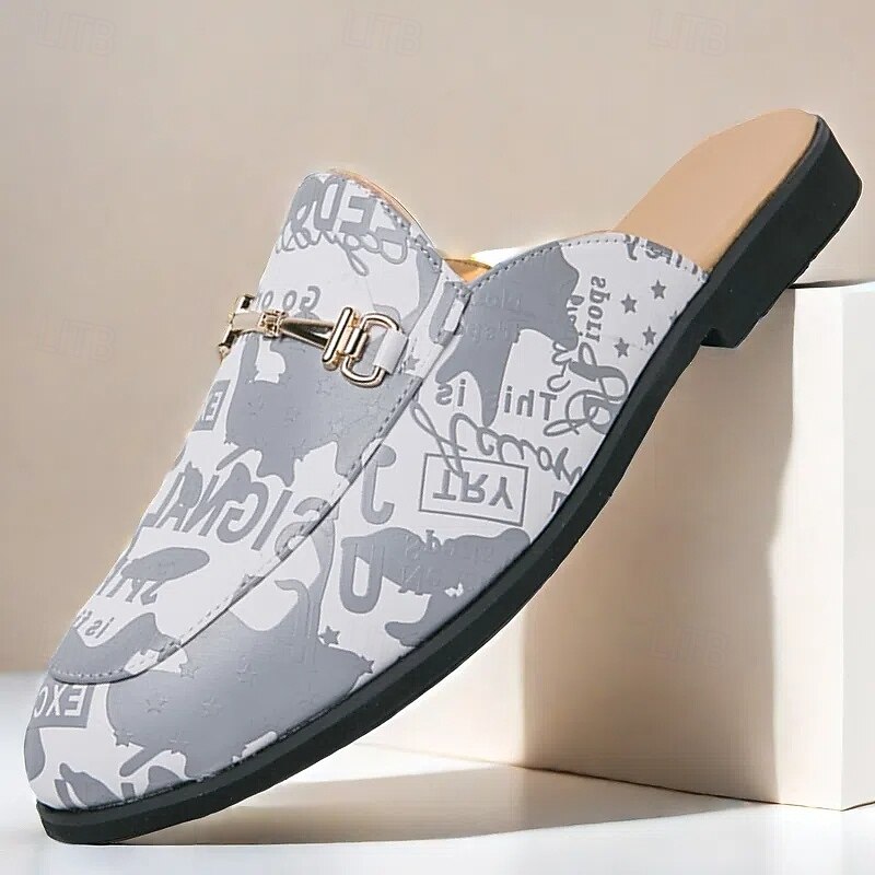 Men's Fashionable Slip-On Mules with Graphic Design, Adjustable Strap, and Comfortable Insole for Casual and Everyday Wear