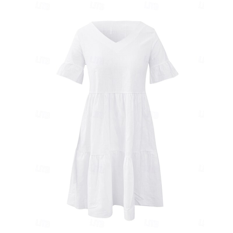 Women's Mini Dress White Dress Casual Dress Ruffle Dress Puff Sleeve Dress Basic Casual Vacation Daily Regular Fit Plain Sleeveless V Neck White Yellow Blue Summer3